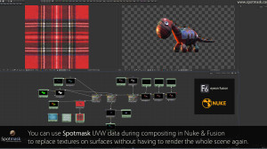 Spotmask UVW Pass interactive workflow in Fusion and Nuke